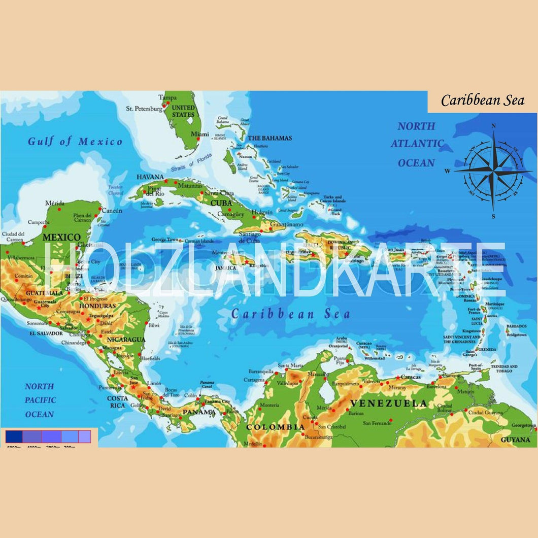 Karibik - Holzlandkarte