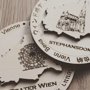 Souvenirs: WIEN - Sehenswürdigkeiten - Holzlandkarte
